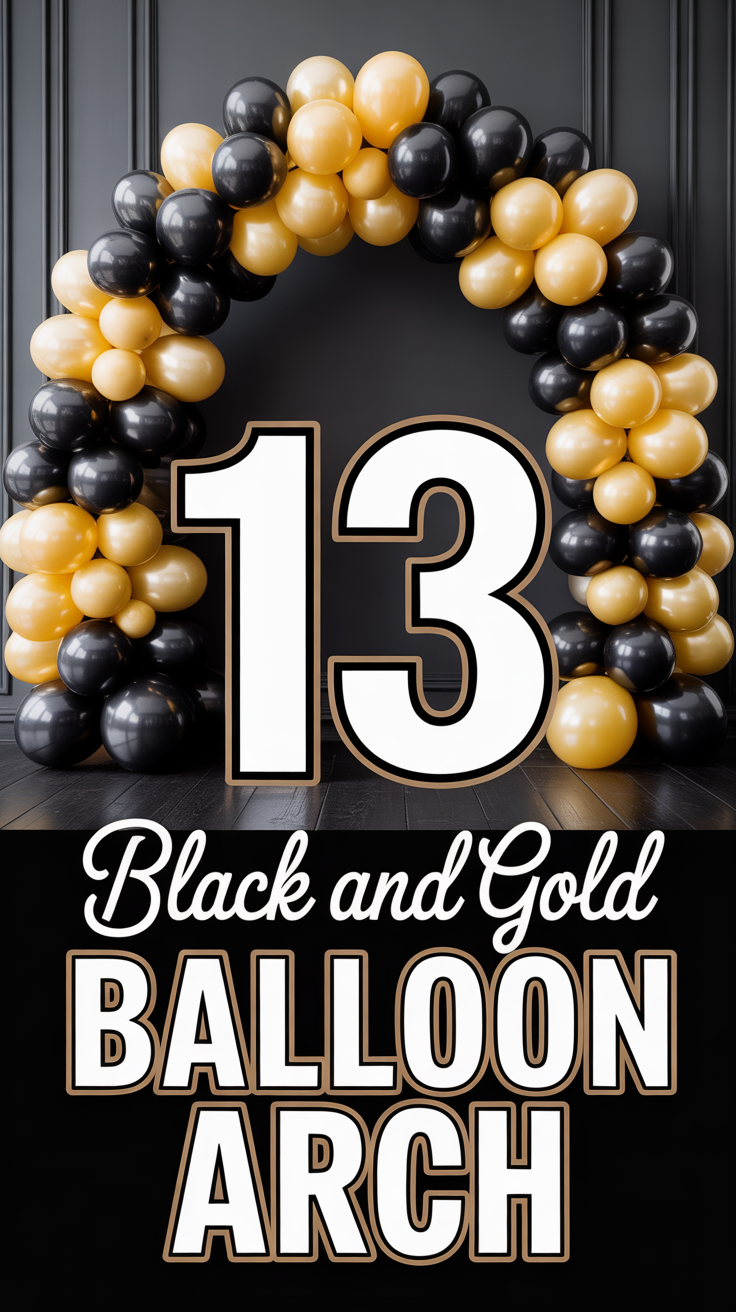 🎈 13 Black And Gold Balloon Arch